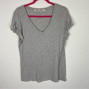 Michael Stars Gray Ruffle Short Sleeves V-Neck Top Size M/L NWOT